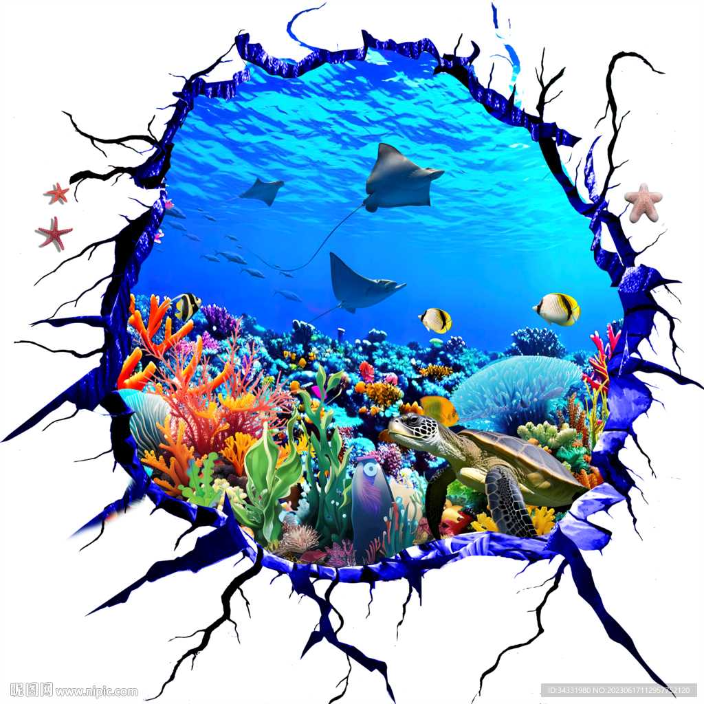 海底世界海龟3D立体画地板