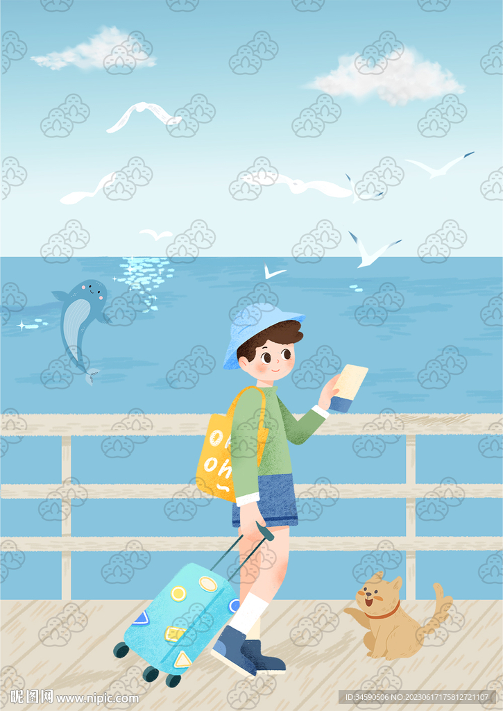 可爱男孩海边旅行度假
