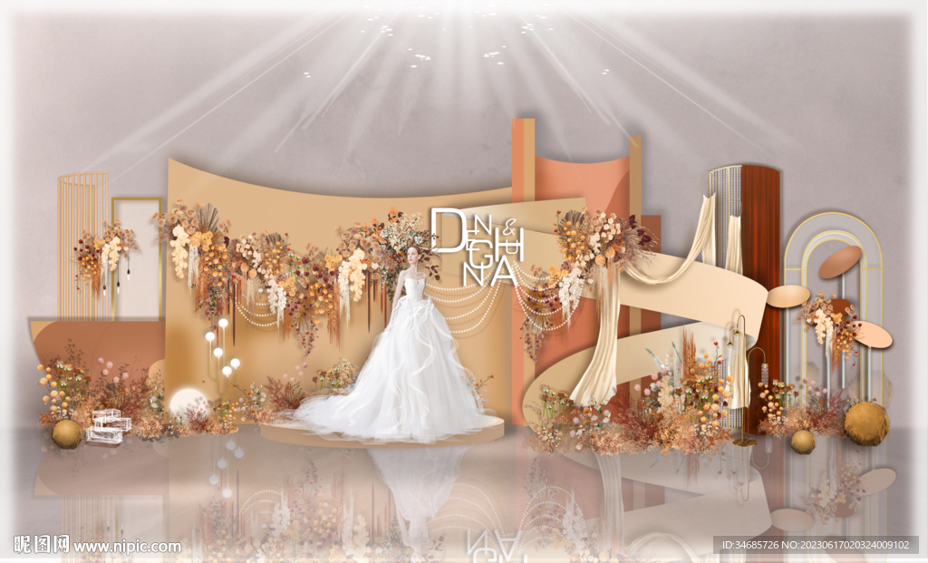 焦糖色秋色复古婚礼效果图