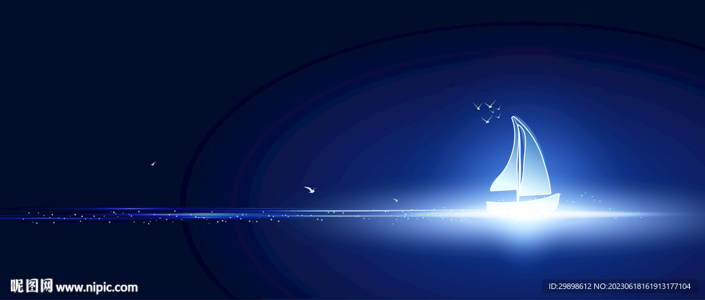 乘风破浪梦想起航大海帆船蓝背景