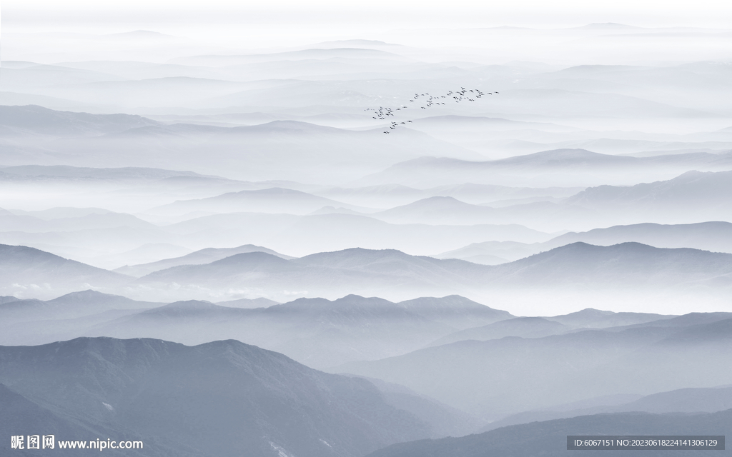 意境水墨山水画背景墙