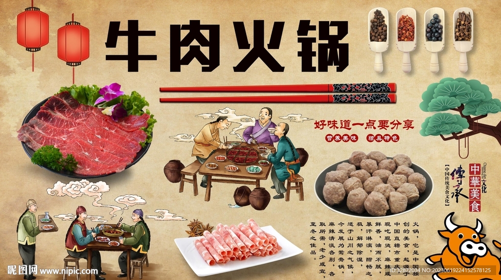 牛肉火锅背景墙