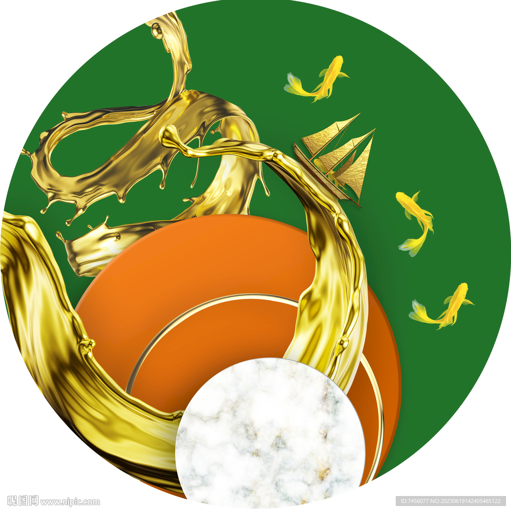 游鱼轻奢圆形挂画装饰画