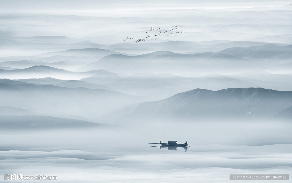 新中式水墨山峰背景墙画