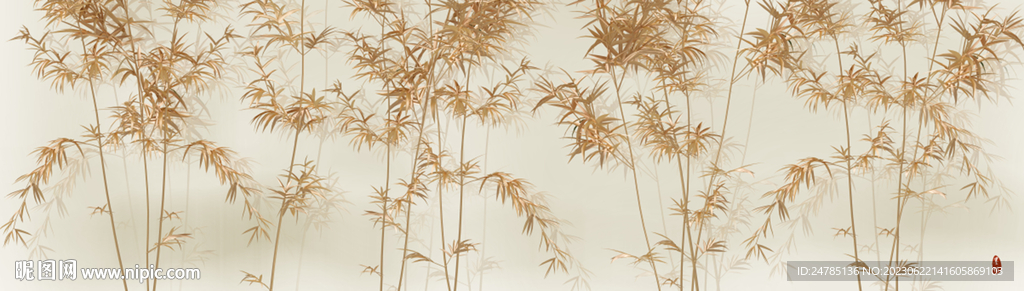 金色水墨竹子背景墙