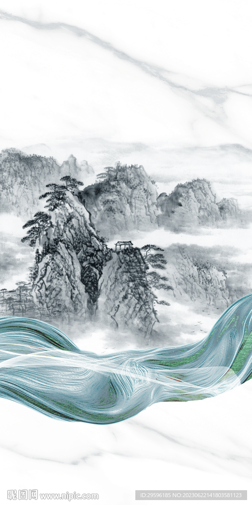 中式 简约玄关山水 tif分层