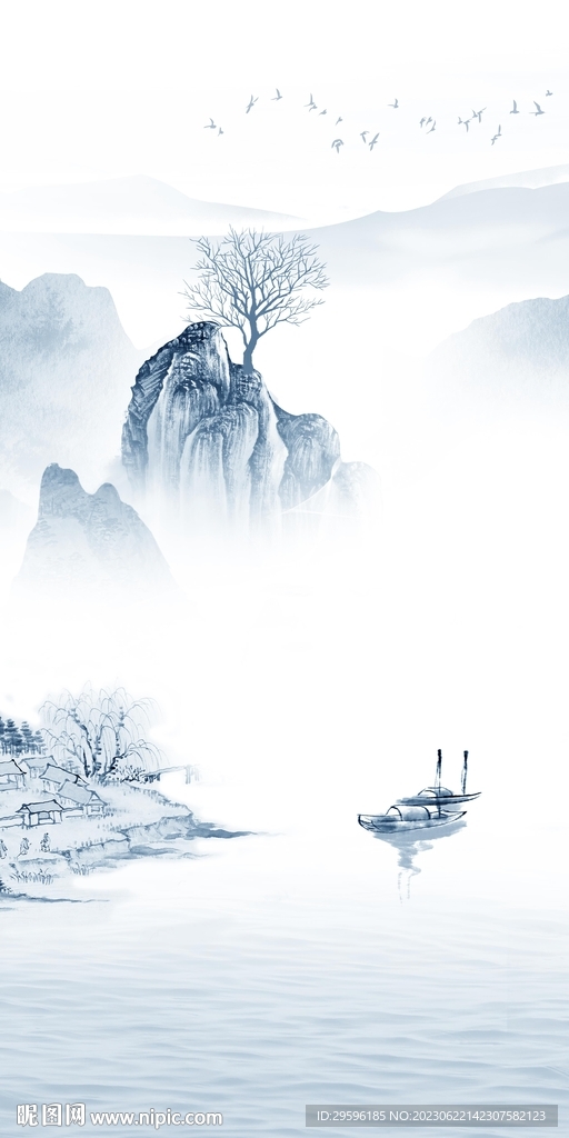 爆款 简约玄关山水 tif分层