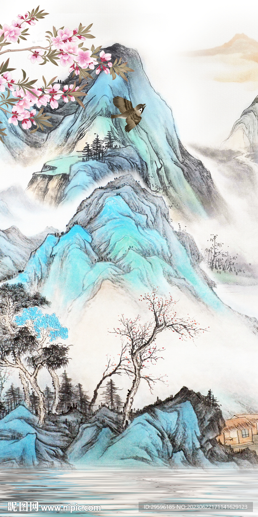 蓝色 高清简约玄关 Tif分层