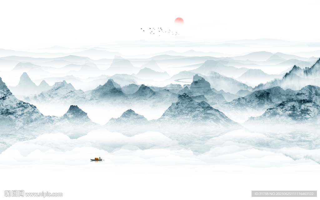 新中式水墨山水背景墙