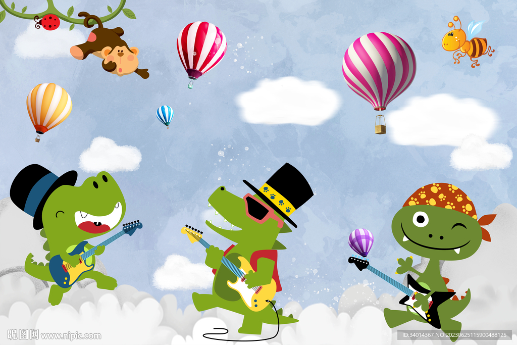 卡通恐龙儿童房背景