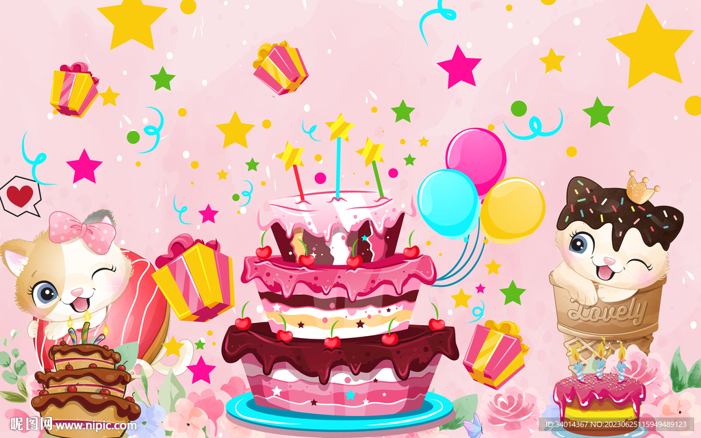 卡通蛋糕店背景墙