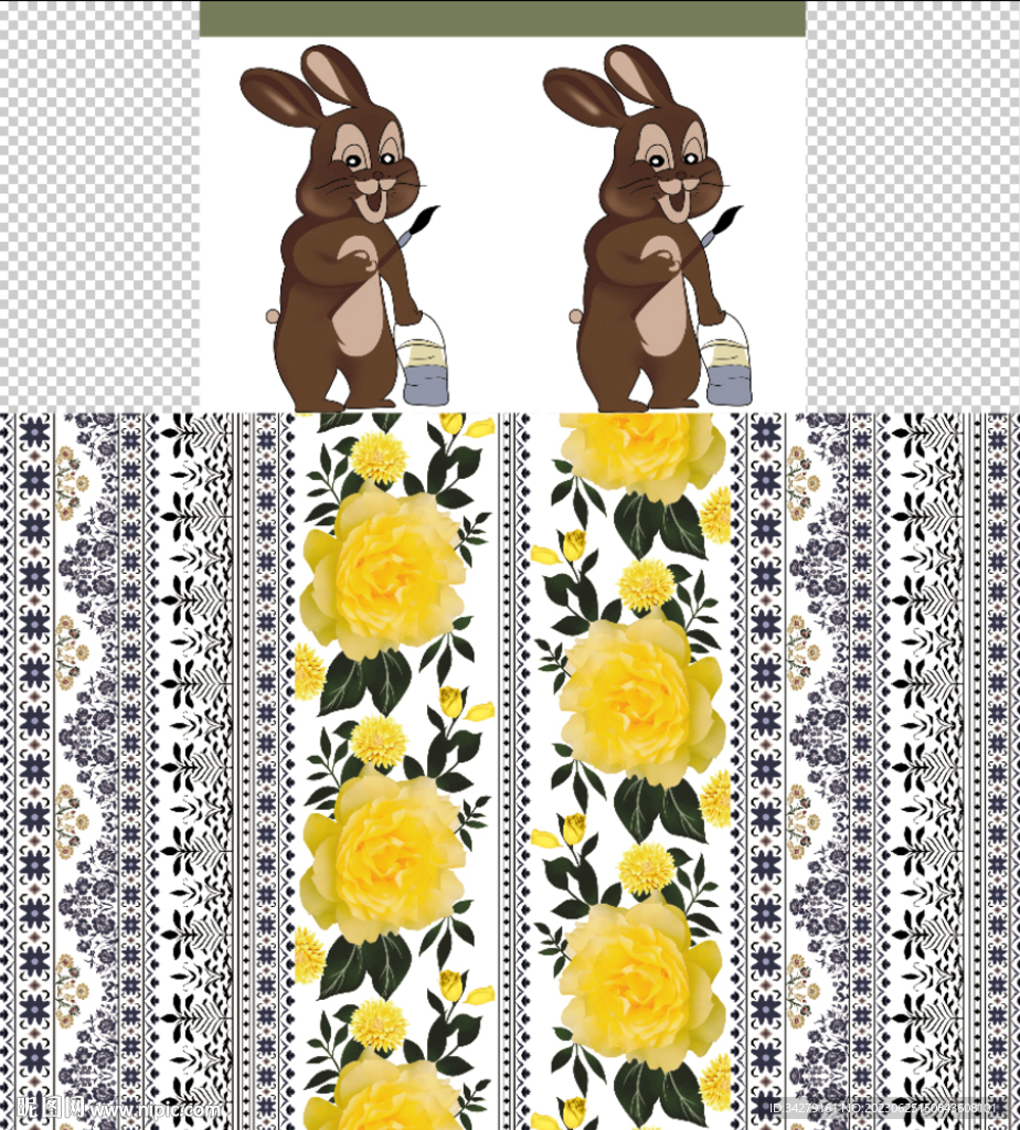 定位兔子玫瑰花纹