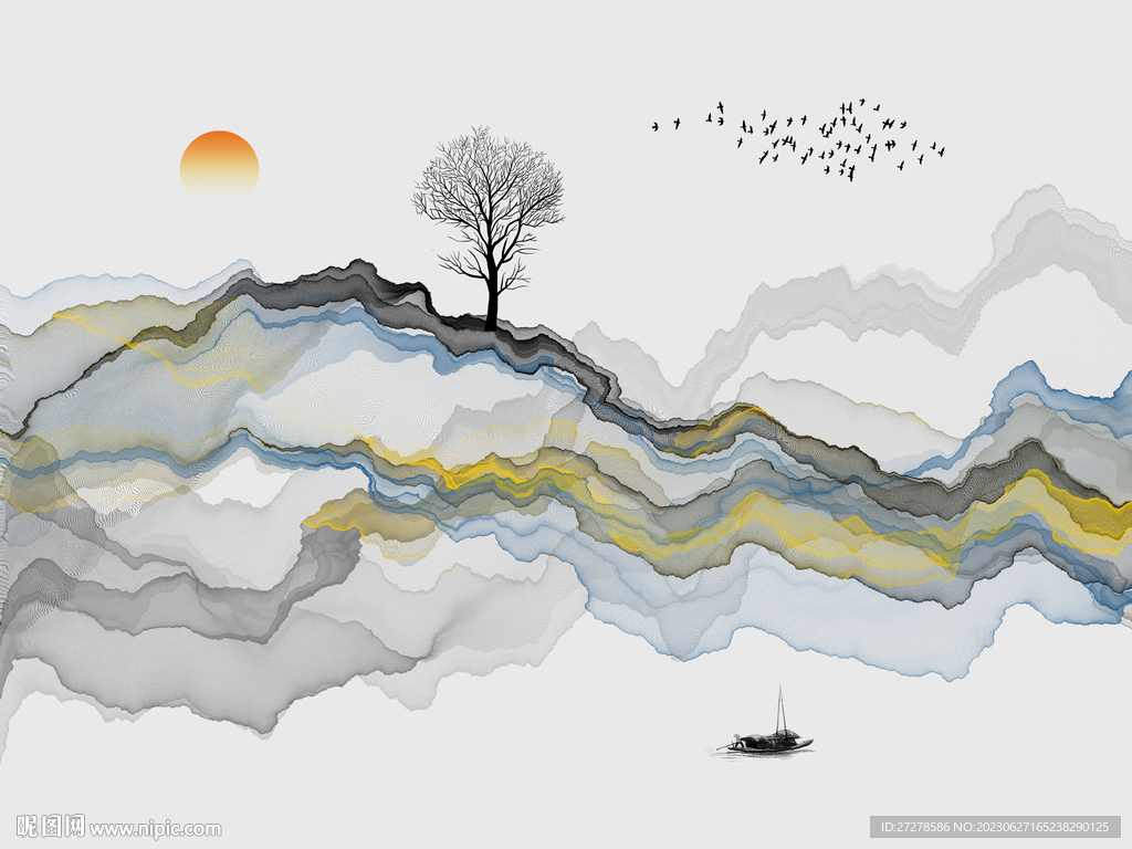 水墨素材飘带水墨山水