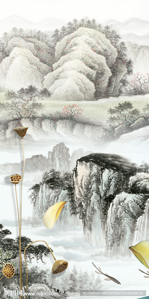 新品 山水清晰玄关 Tif分层