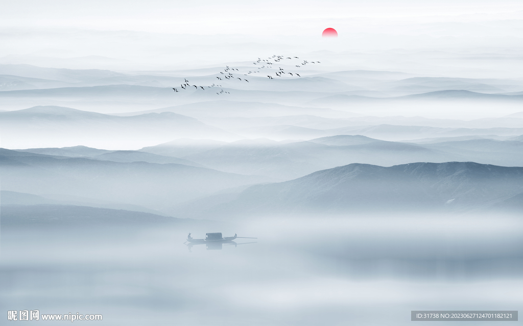 新中式意境水墨山水背景墙