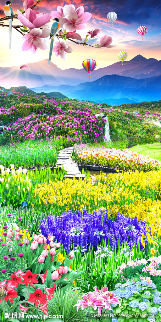 花海热气球玄关装饰画