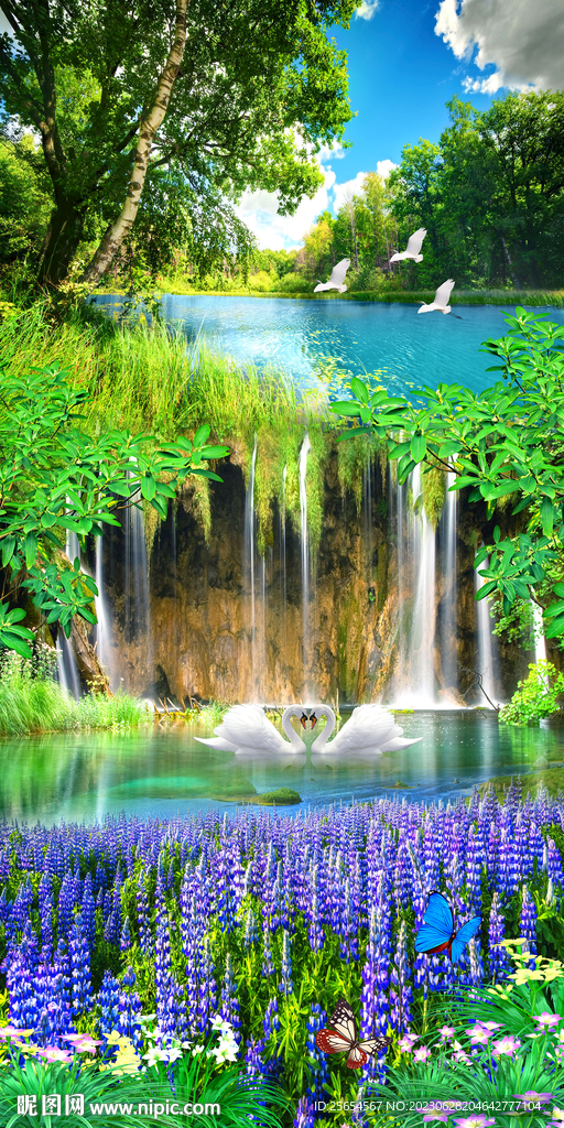 流水生财山水风景玄关