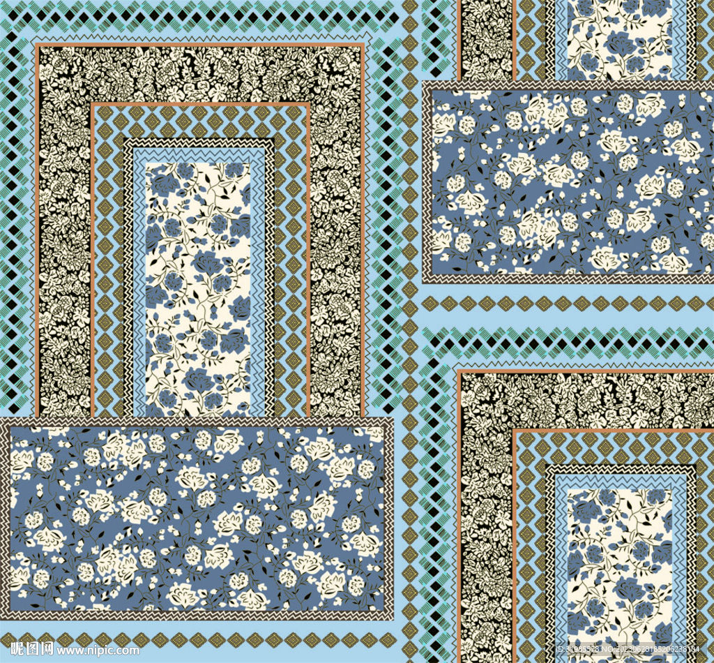 水印方巾几何小碎花