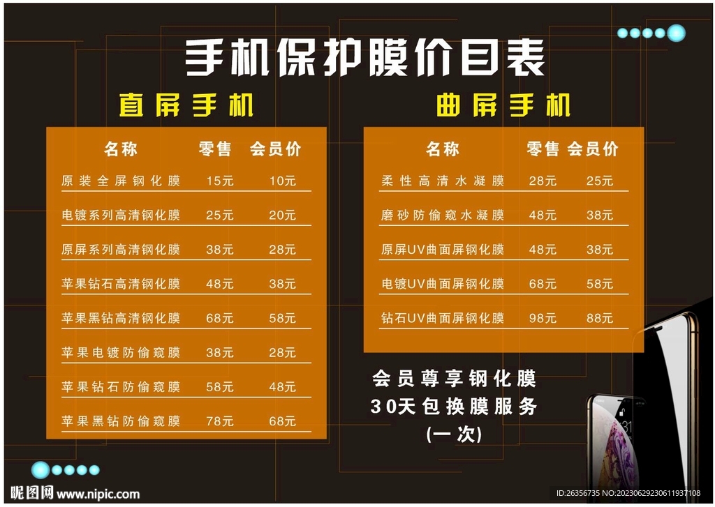 手机膜价目表 原文件
