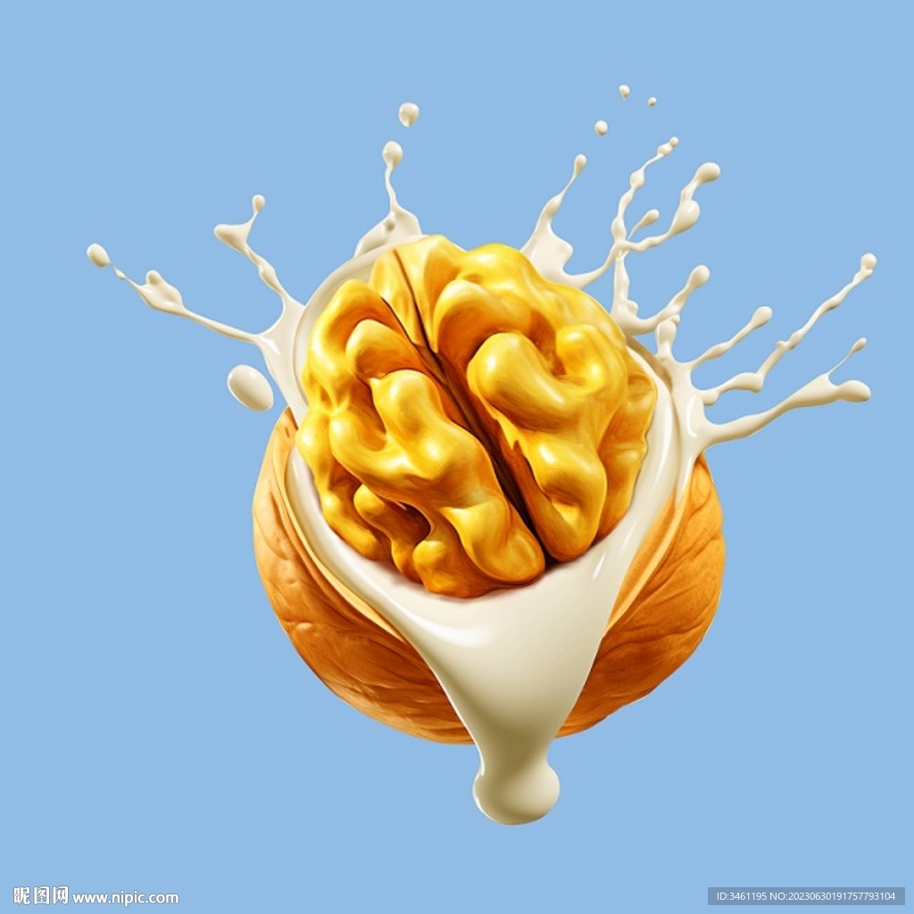 金色核桃牛奶奶花飞溅高清分层图