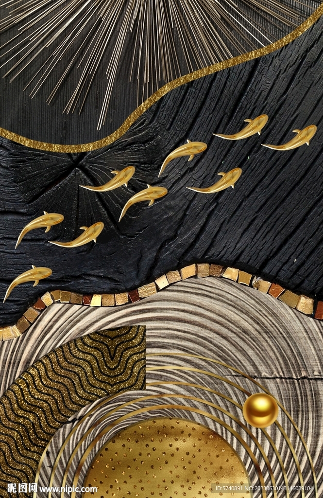 抽象艺术九鱼图