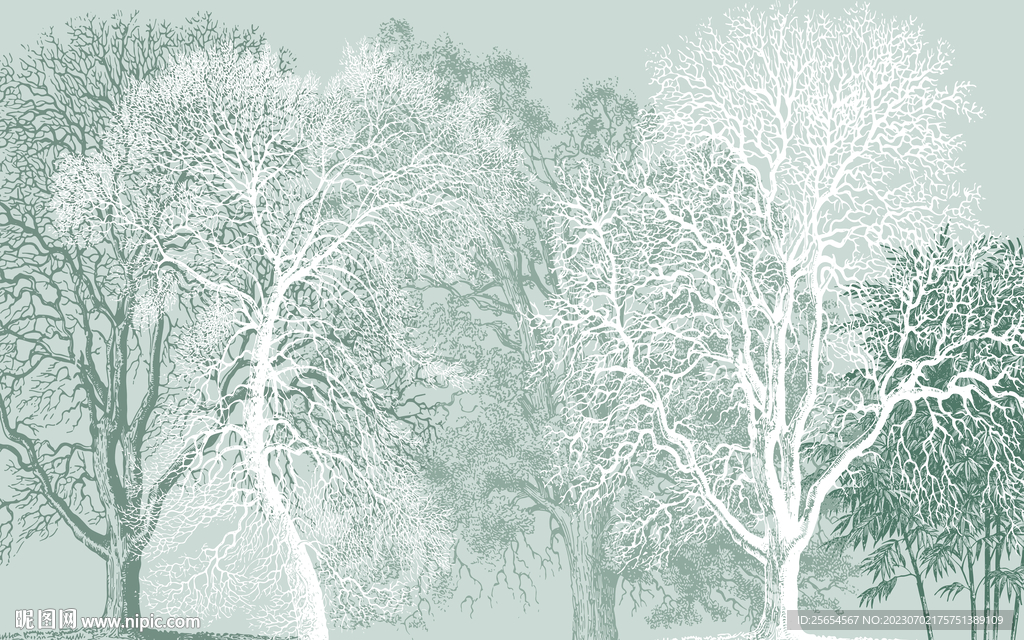 淡雅树林森林风景电视背景墙