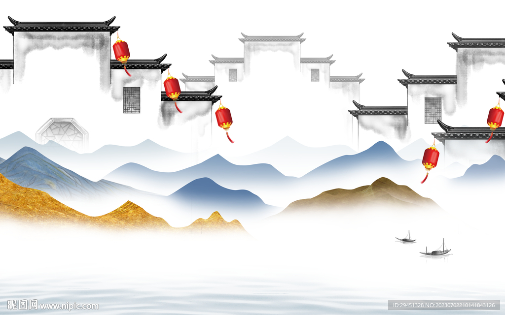 高档 最新中式山水 Tif分层