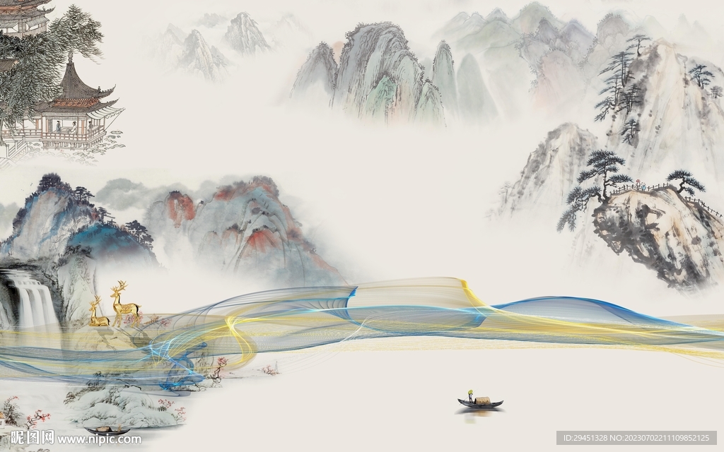 简约 最新中式山水 Tif分层