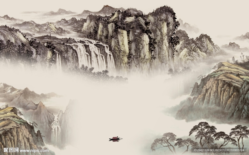 爆款 最新中式山水 Tif分层