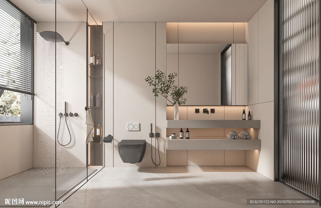 浴室背景墙 卫生间3D场景