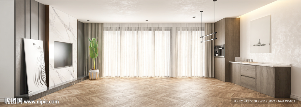 现代客厅场景3D空景