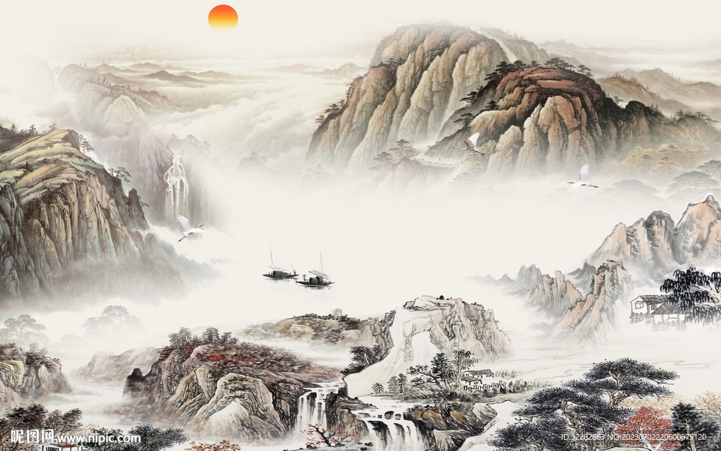 爆款 高端新款山水 tif分层