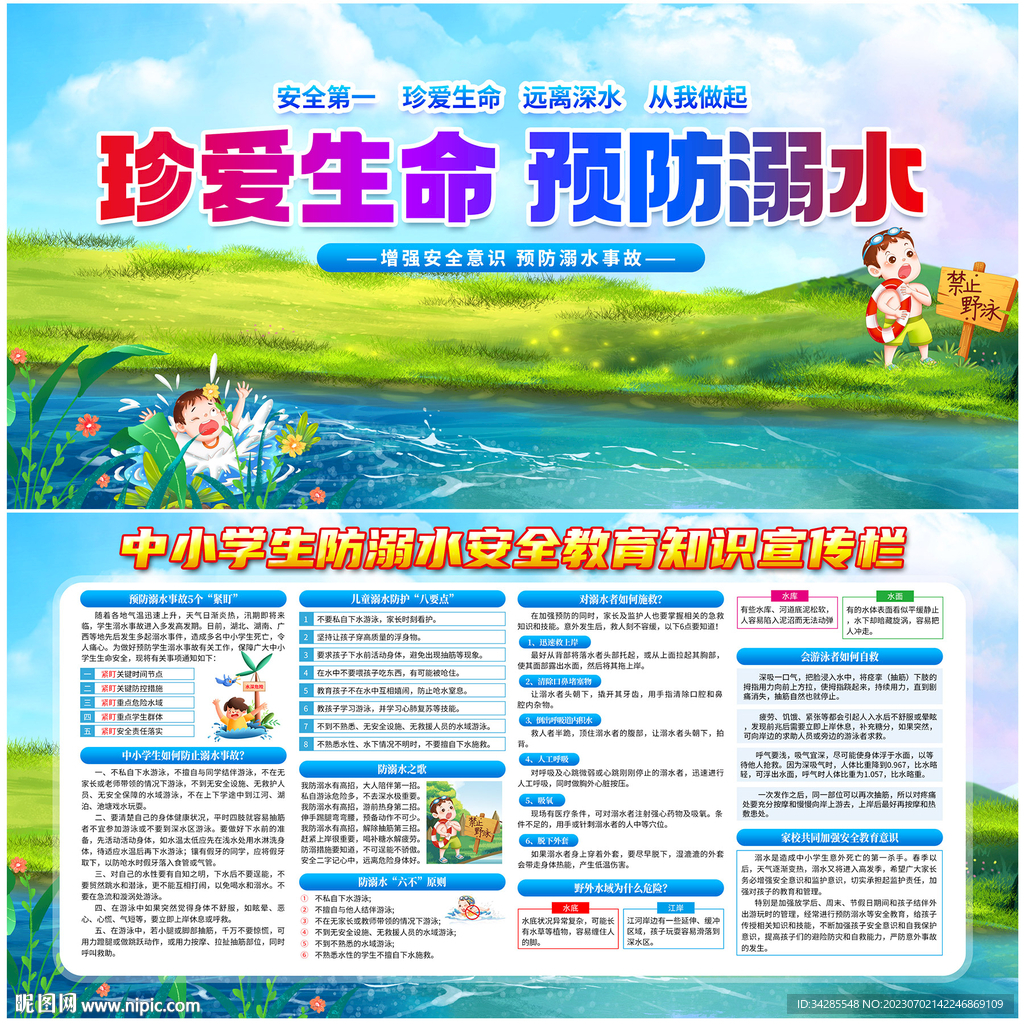 防溺水安全知识教育展板