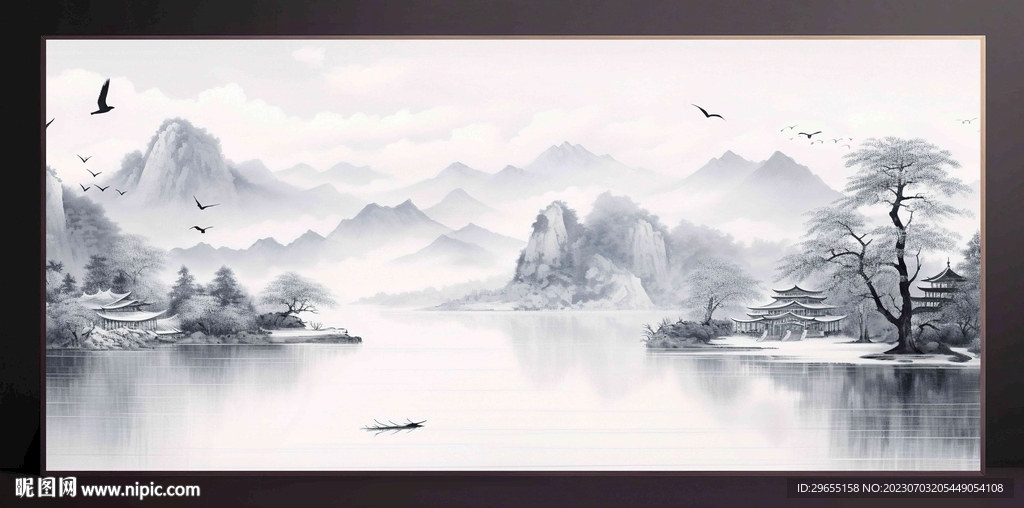 山水画装饰画无框画