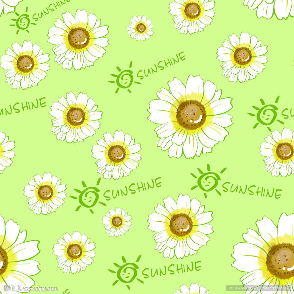 清新 雏菊四方连续图  印花图