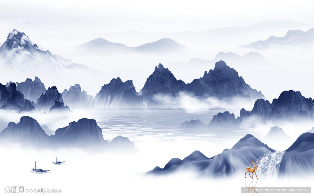 爆款 现代中式山水 TIf分层