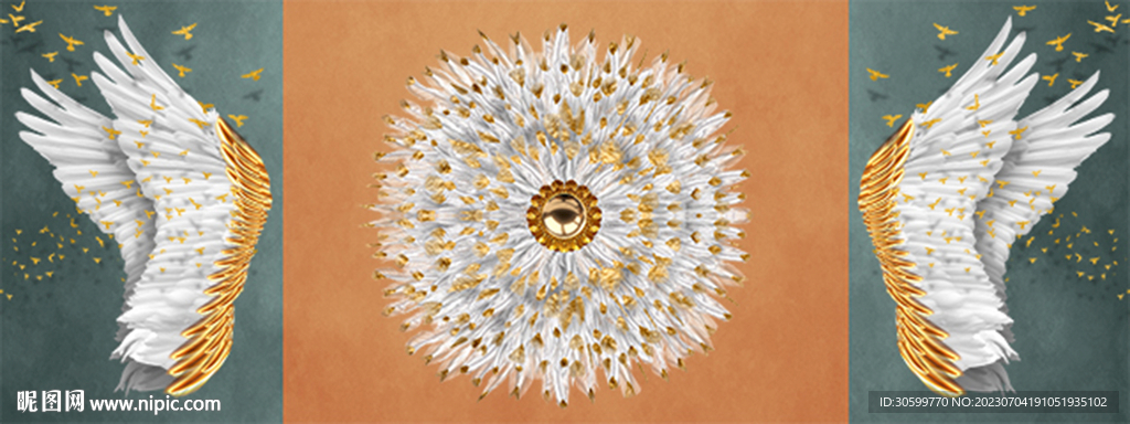 新中式羽毛三连装饰画