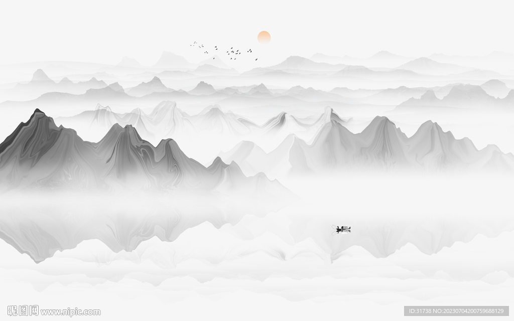 抽象意境水墨山水画背景墙