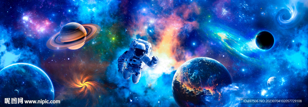 梦幻银河宇宙太空星球宇航员背景
