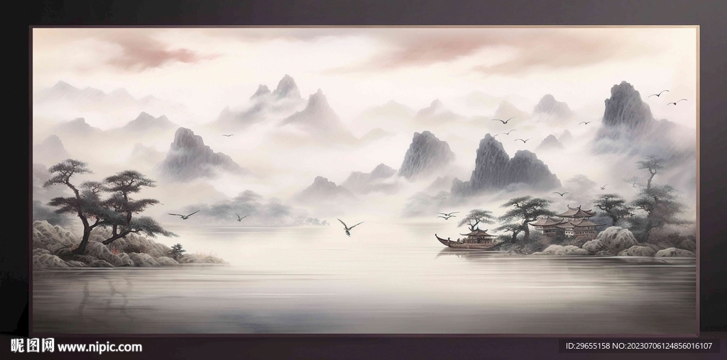 山水画装饰画无框画