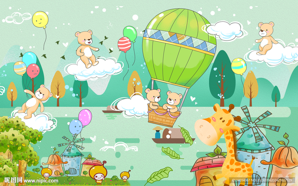 卡通儿童房背景墙