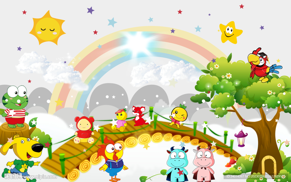 卡通儿童房背景墙