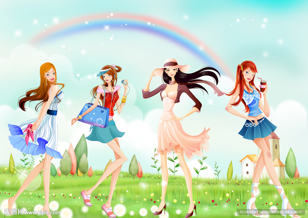 卡通美女时尚背景墙