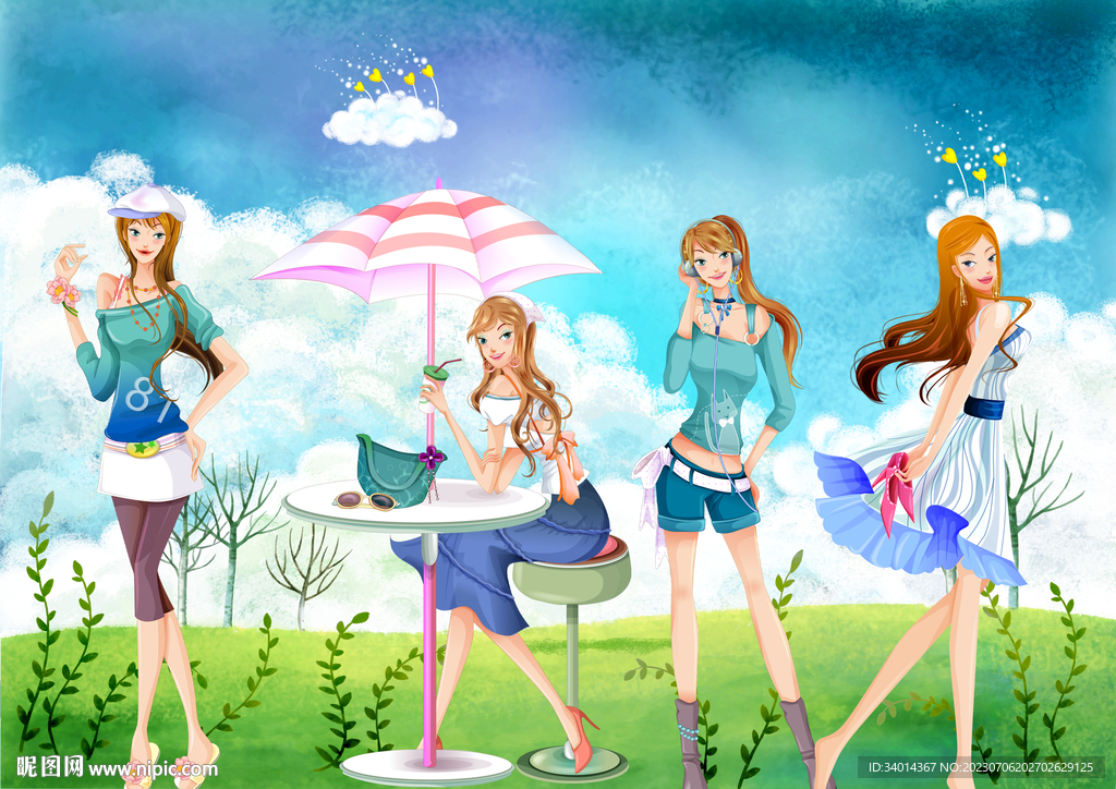 卡通美女服装背景墙