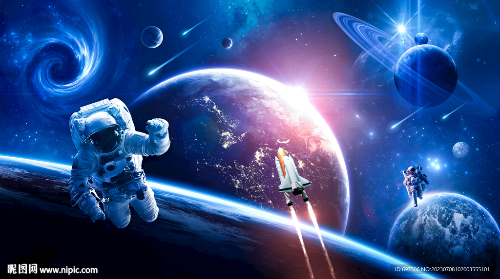 宇宙星球太空火箭宇航员银河背景