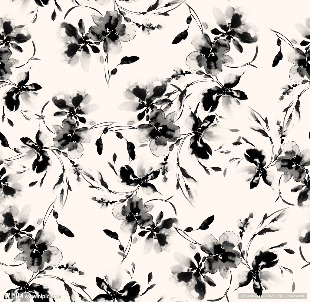 水墨花 黑白花 碎花