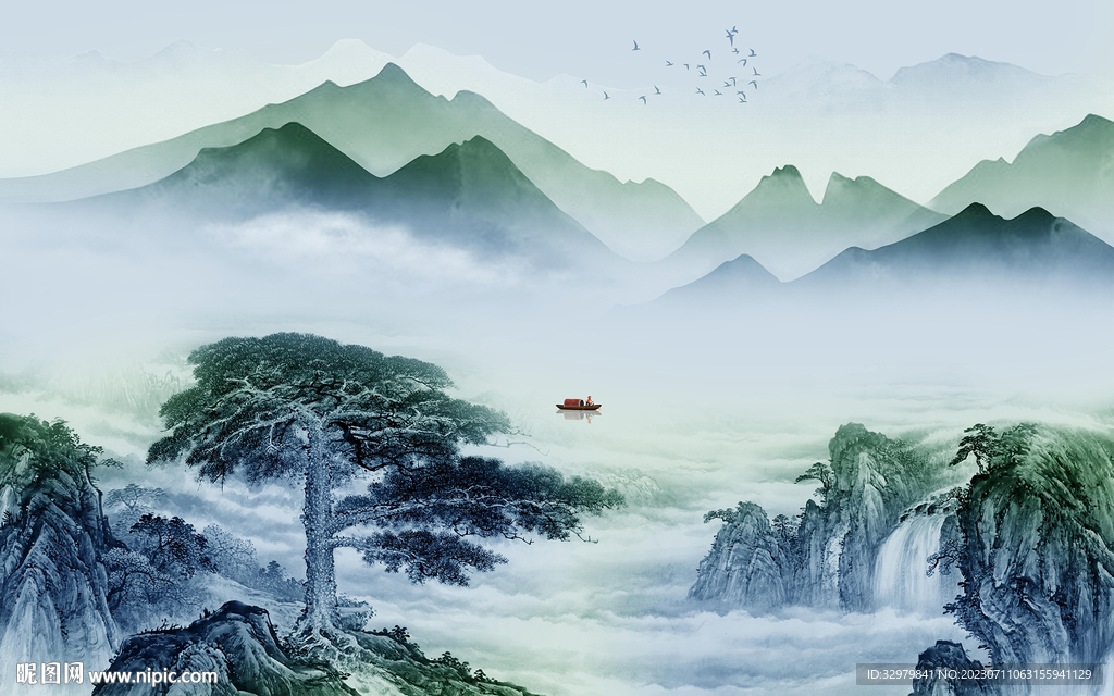 新品 高端中式山水 Tif分层