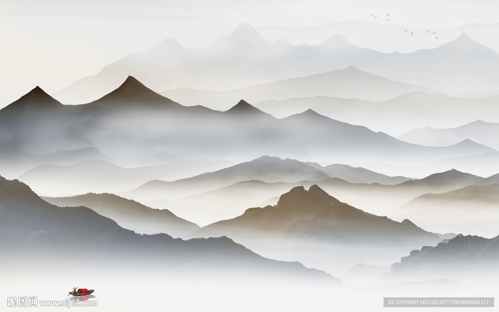 爆款 高端中式山水 Tif分层