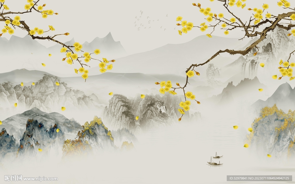 高清 高端中式山水 Tif分层