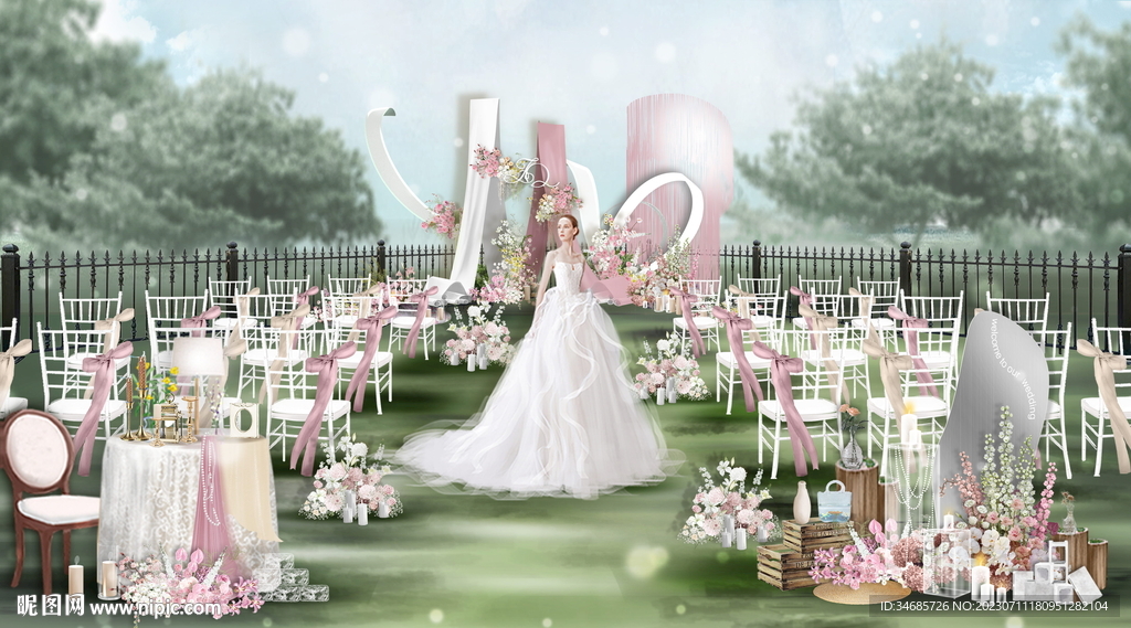 白绿粉户外婚礼